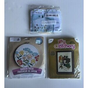 Lot Of 3 Embroidery Kits New Floral And Sewing